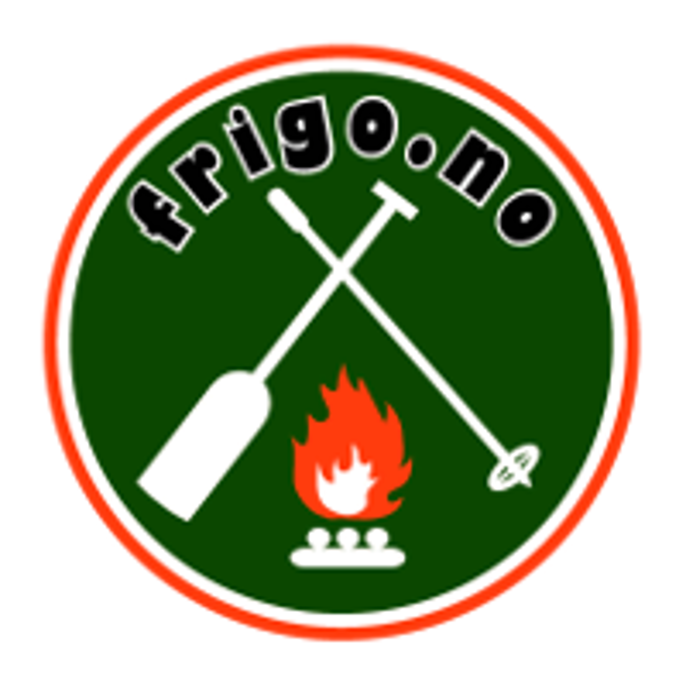 Frigos logo. Illustrasjon med stav, åre og bål.
