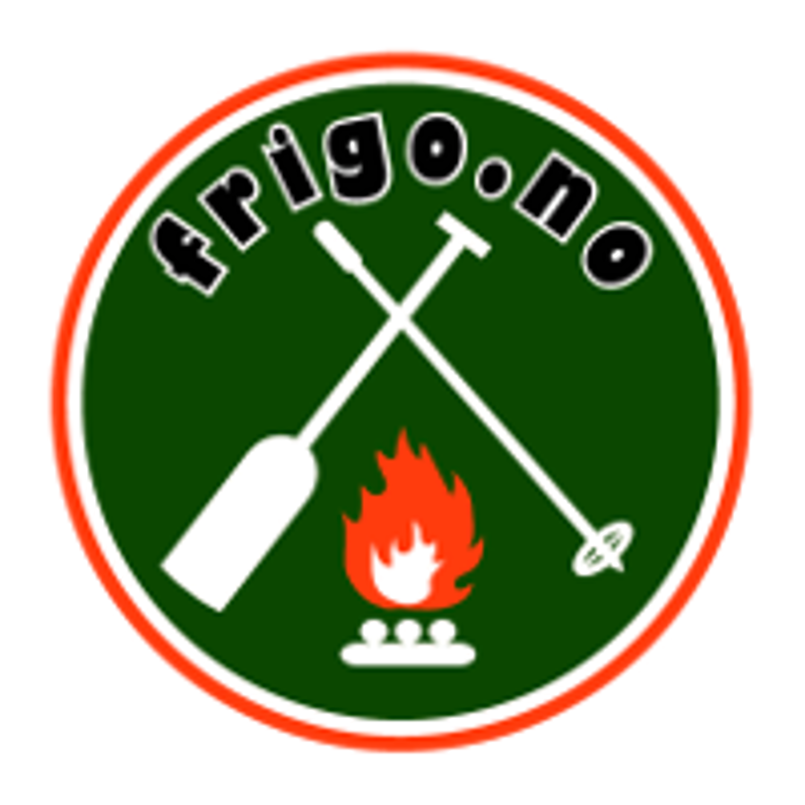Frigos logo. Illustrasjon med stav, åre og bål.